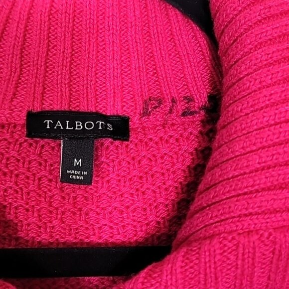 Talbots Chunky Knit Button Up Cardigan Size M Pink Johnny Collar Wool Blend - Picture 4 of 12